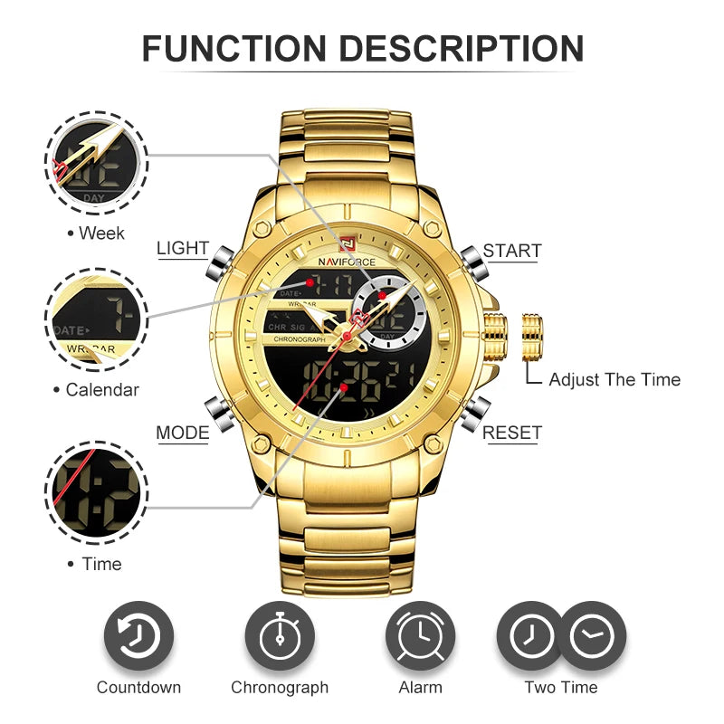 Relógio Masculino NAVIFORCE 9163 - Luxo, Esportivo e Resistente