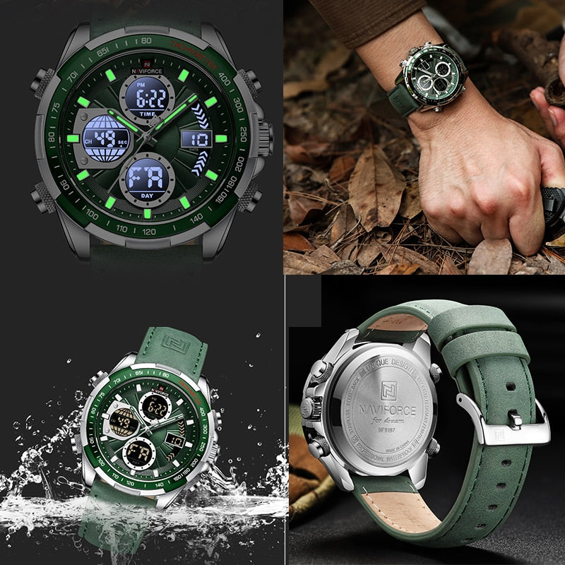 Novos relógios masculinos militares NAVIFORCE de luxo esportivo original à prova d'água de pulso de quartzo