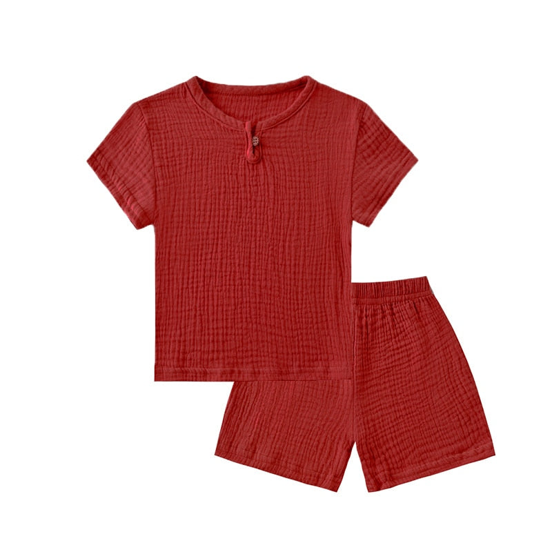 Conjuntos de roupas infantis de verão de linho para bebês meninas meninos
