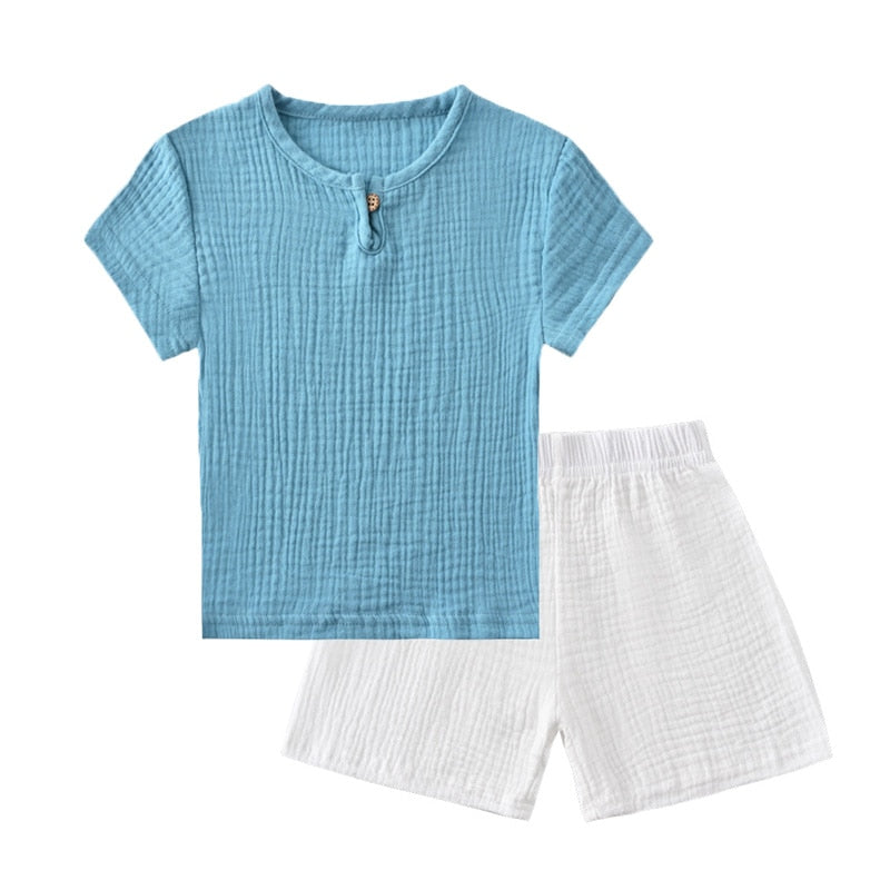 Conjuntos de roupas infantis de verão de linho para bebês meninas meninos