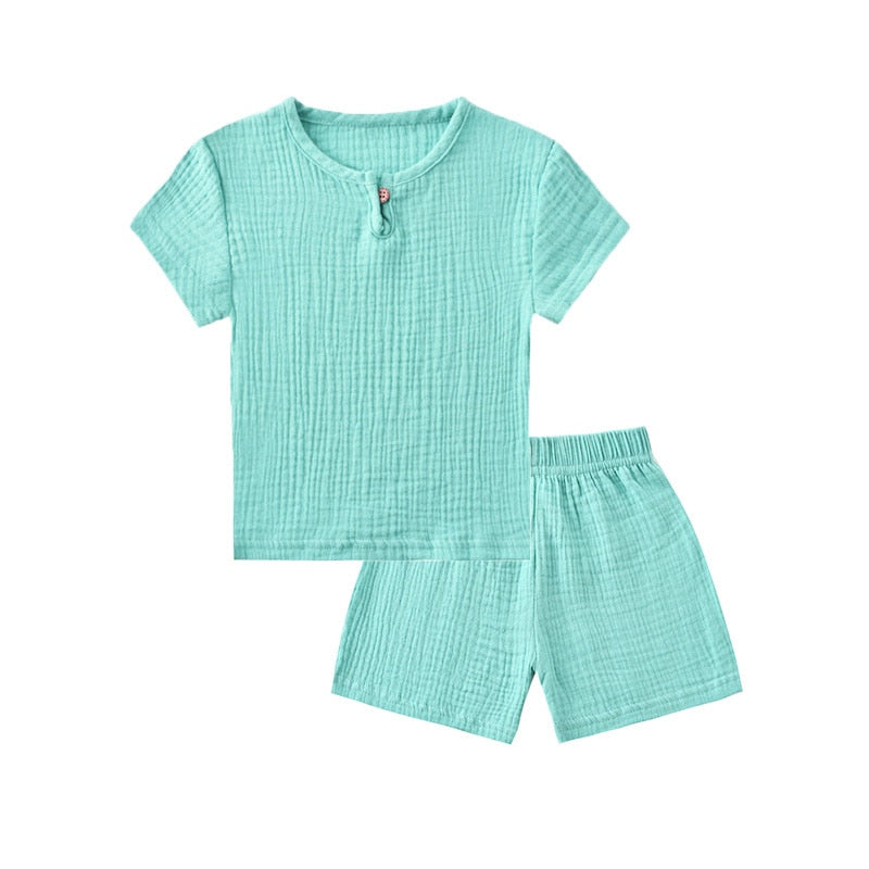 Conjuntos de roupas infantis de verão de linho para bebês meninas meninos