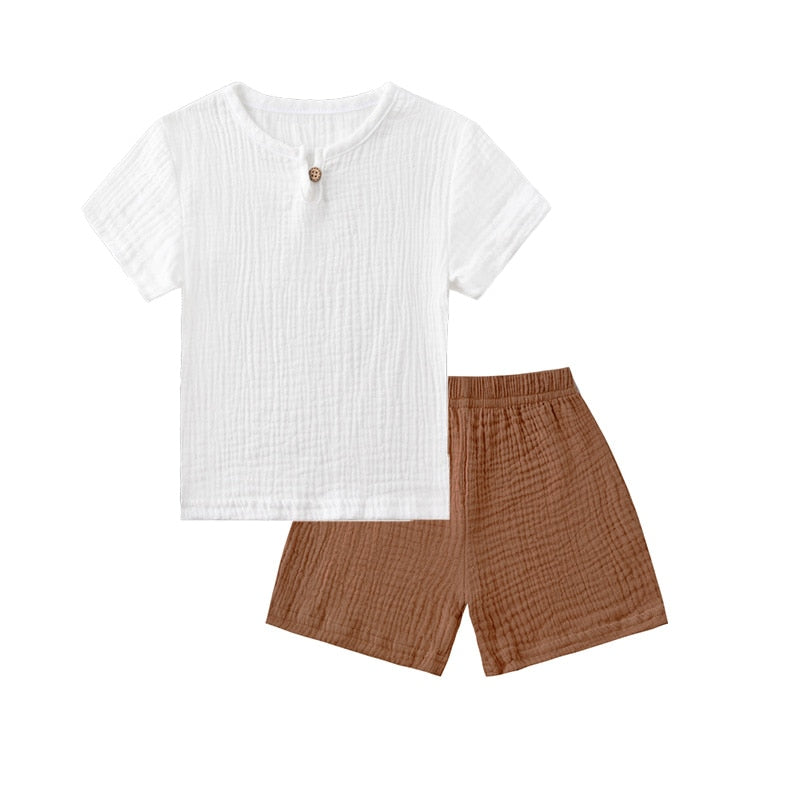 Conjuntos de roupas infantis de verão de linho para bebês meninas meninos