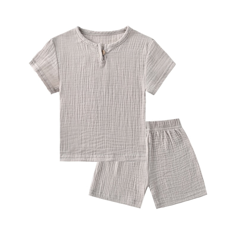 Conjuntos de roupas infantis de verão de linho para bebês meninas meninos