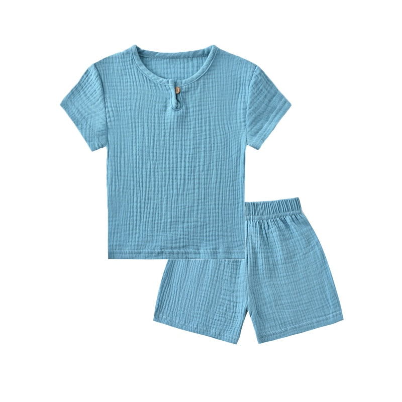 Conjuntos de roupas infantis de verão de linho para bebês meninas meninos