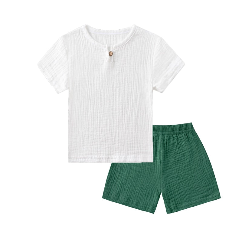 Conjuntos de roupas infantis de verão de linho para bebês meninas meninos