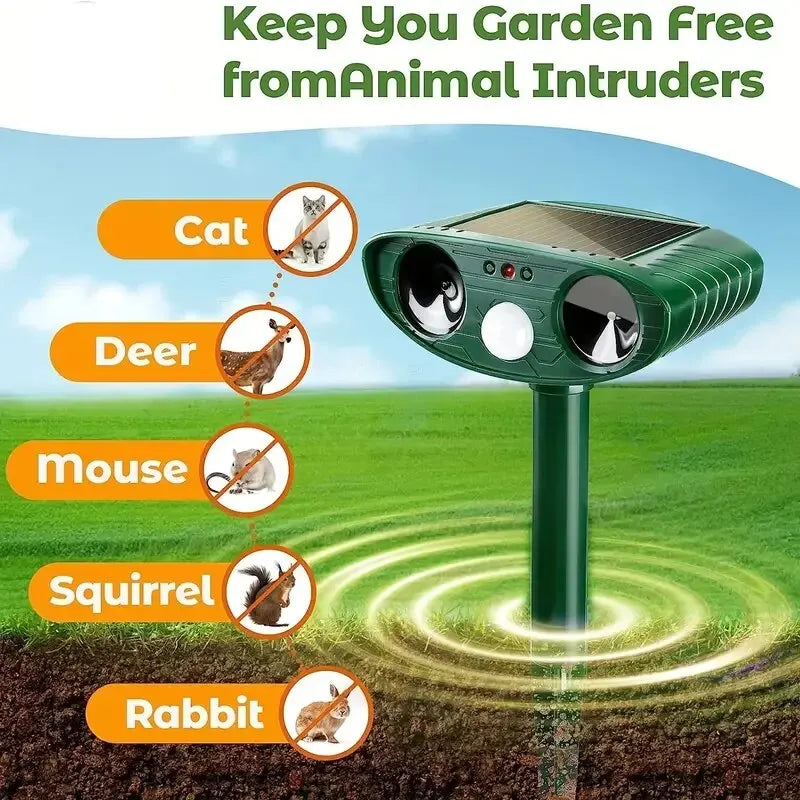 Repelente ultrassônico de animais para cães e gatos, movido a energia solar, recarregável, jardim, à prova d'água, dissuasor de animais para quintal de fazenda, 1 peça