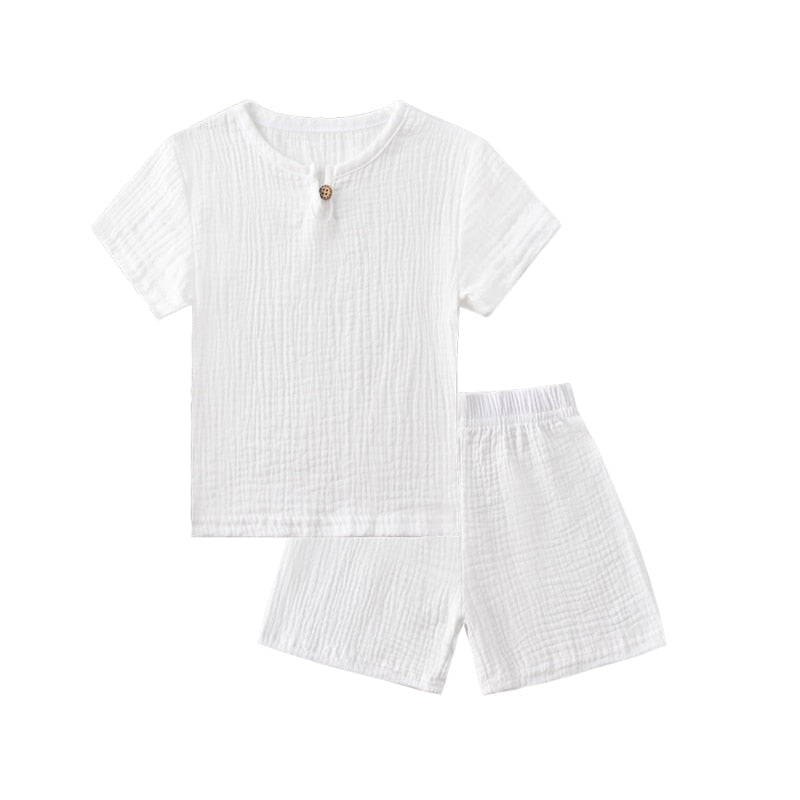 Conjuntos de roupas infantis de verão de linho para bebês meninas meninos