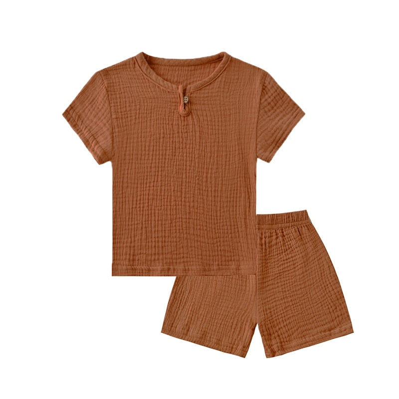 Conjuntos de roupas infantis de verão de linho para bebês meninas meninos