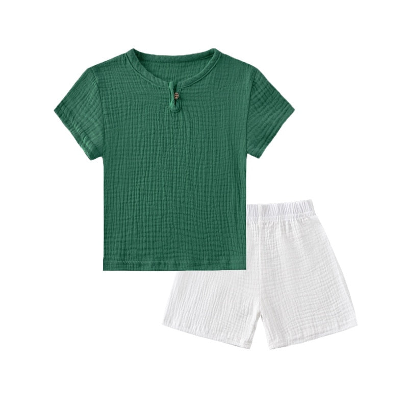 Conjuntos de roupas infantis de verão de linho para bebês meninas meninos