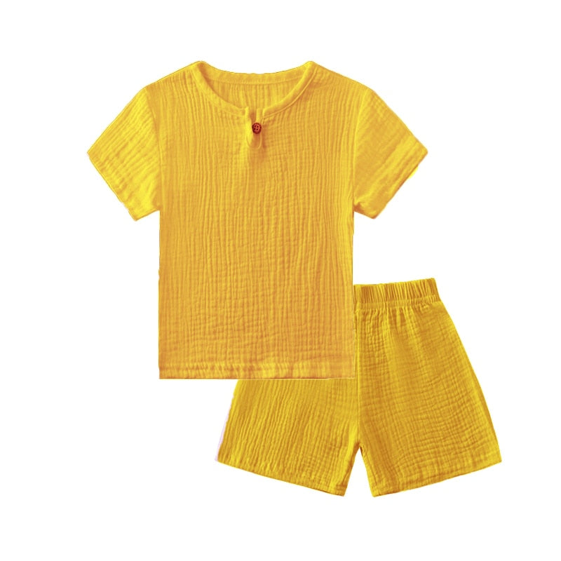 Conjuntos de roupas infantis de verão de linho para bebês meninas meninos
