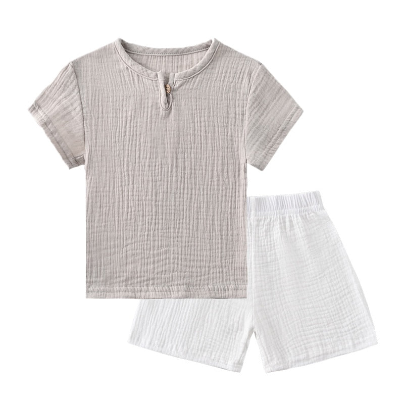 Conjuntos de roupas infantis de verão de linho para bebês meninas meninos