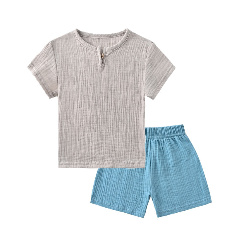 Conjuntos de roupas infantis de verão de linho para bebês meninas meninos