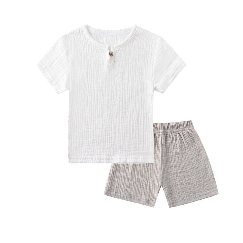 Conjuntos de roupas infantis de verão de linho para bebês meninas meninos
