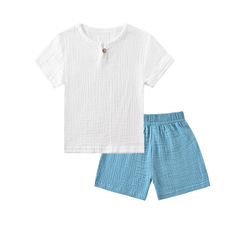 Conjuntos de roupas infantis de verão de linho para bebês meninas meninos
