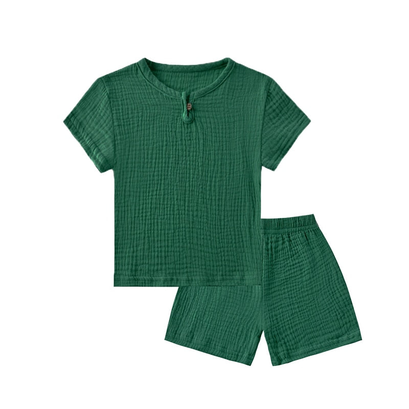 Conjuntos de roupas infantis de verão de linho para bebês meninas meninos