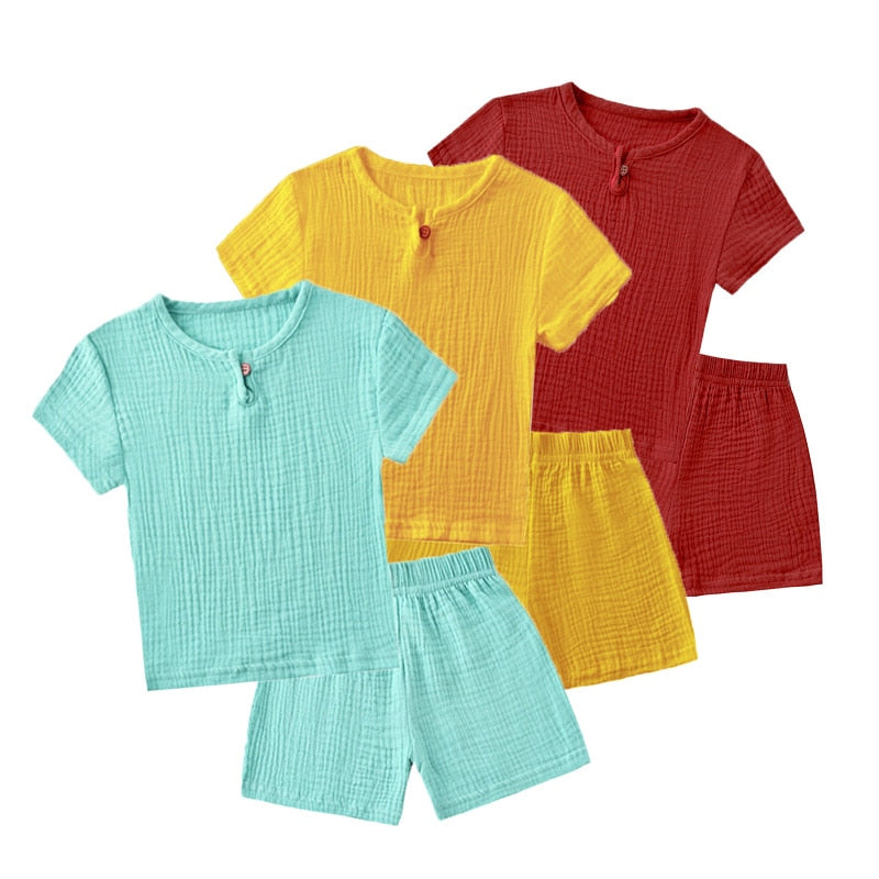 Conjuntos de roupas infantis de verão de linho para bebês meninas meninos