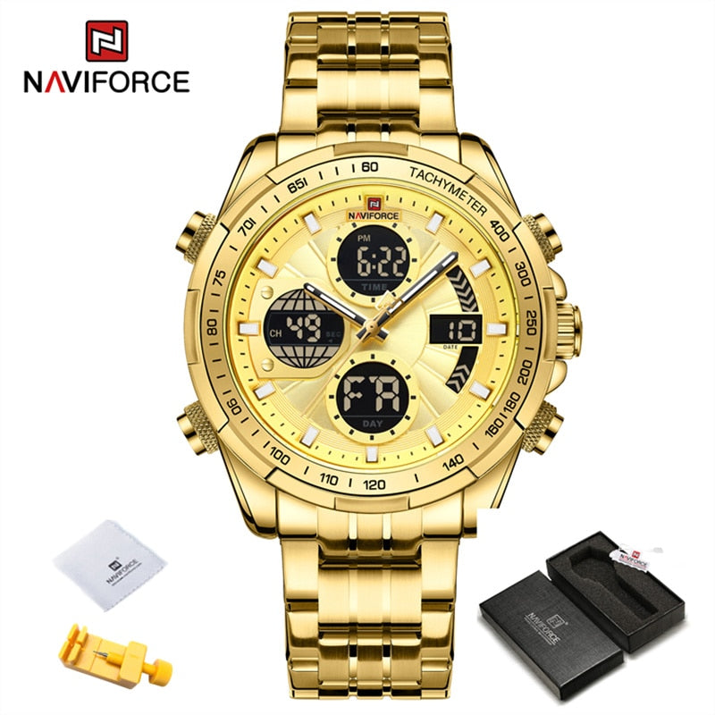 Novos relógios masculinos militares NAVIFORCE de luxo esportivo original à prova d'água de pulso de quartzo