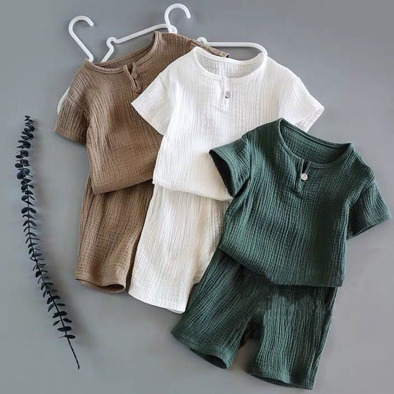 Conjuntos de roupas infantis de verão de linho para bebês meninas meninos