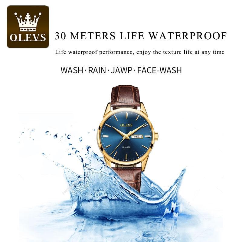 RELÓGIO MASCULINO DOURADO SOCIAL OLEVS PULSEIRA COURO LUXO - SELETO