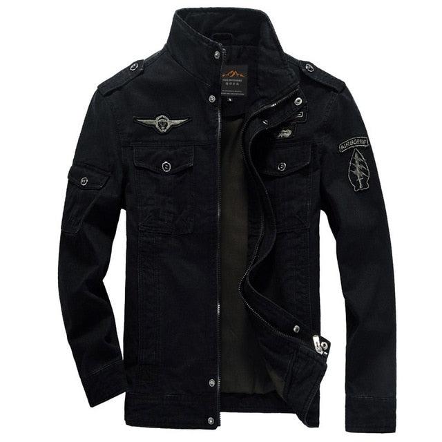Jaqueta militar masculina de algodão com gola alta e zíper - SELETO